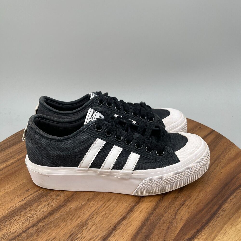 adidas Nizza Platform Shoes Womens 8 Black Walking Casual Comfort Lift Sneakers